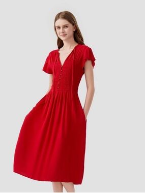 Universal Thread Red Smocked Midi Dress